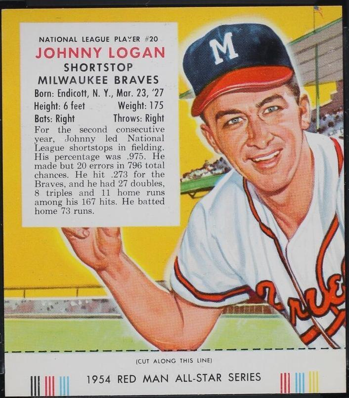 Red Man Tobacco All-Star Team 1954 - Johnny Logan #20
