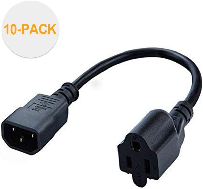 10-Pack 1 Foot 18AWG Standard Computer Power Adapter Cord NEMA 5-15R Receptacle