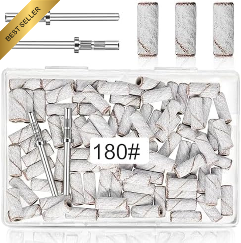 180 Grit Mini Sanding Bands for Nails - 100 Pcs with 2 Mandrel Bits, 3.1 MM Band