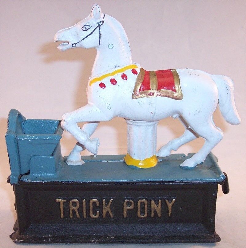 Vintage Trick Pony Cast Iron Mechanical Coin Bank Reproduction