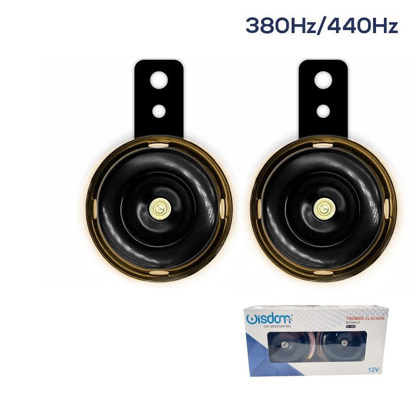 Coppia Tromba Trombe Bitonale 380hz 440hz Clacson Auto Moto Impianto 12V wis