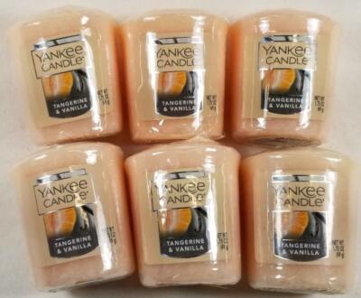Yankee Candle Votives: TANGERINE & VANILLA Wax Melts Lot of 6 Orange Wax New