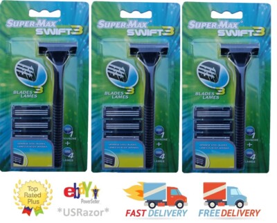 12 Swift3 Supermax Blades 3 Razors fit Gillette Sensor Excel Refill Cartridges 8