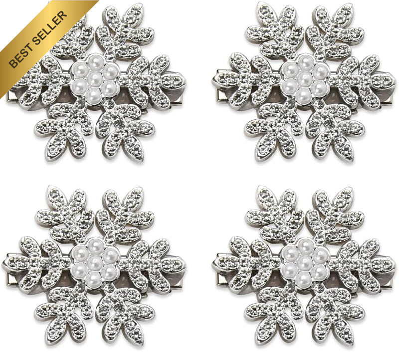 4 Pc Small Pearl Rhinestone Snowflake Hair Clips Barrettes Wedding