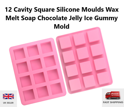 12 Cavity Square Silicone Moulds Wax Melt Soap Chocolate Jelly Ice