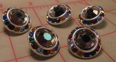 2 Czech Large Rhinestone Shank Buttons Rainbow Swarovski Center 3/4