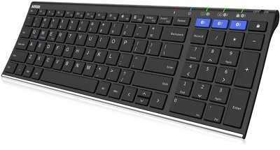 Arteck HB193 Universal Bluetooth Keyboard Multi-Device Stainless Steel Full S...