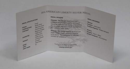 2016 W American Liberty Silver Medal 1 oz .999 Silver Proof OGP  #1829 F