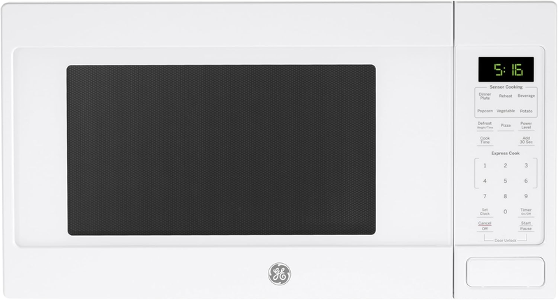 GCST16S1WWW Microwave Oven, 1,150-Watt Capacity, 1.6 Cubic Ft, 8 Auto Cooking Settings, Child-Lock Technology, Kitchen Essentials for the Countertop, Dorm Room or Apartment, White, Cu