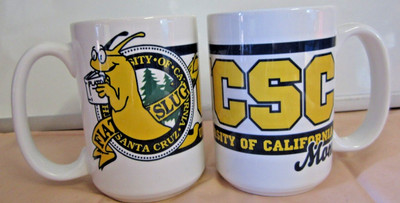 Set of 2: University of California Santa Cruz Banana Slugs White Mugs Mom & Dad
