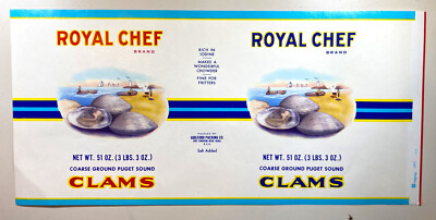Large Vintage Royal Chef Puget Sound Clams Crate Label - Port Townsend, WA