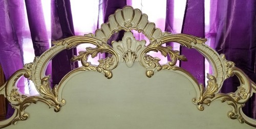 Louis XV French Provincial Ornate Carved Wood Gold Gilt King Size Bed Headboard