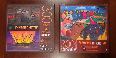 2 Jigsaw Puzzle Lot Exploding Kittens 300 Piece TNT Ship Conga Line Cardinal