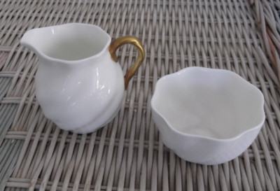 Coalport Bone China White & Gold Swirl Mini Creamer & Open Sugar Bowl Set