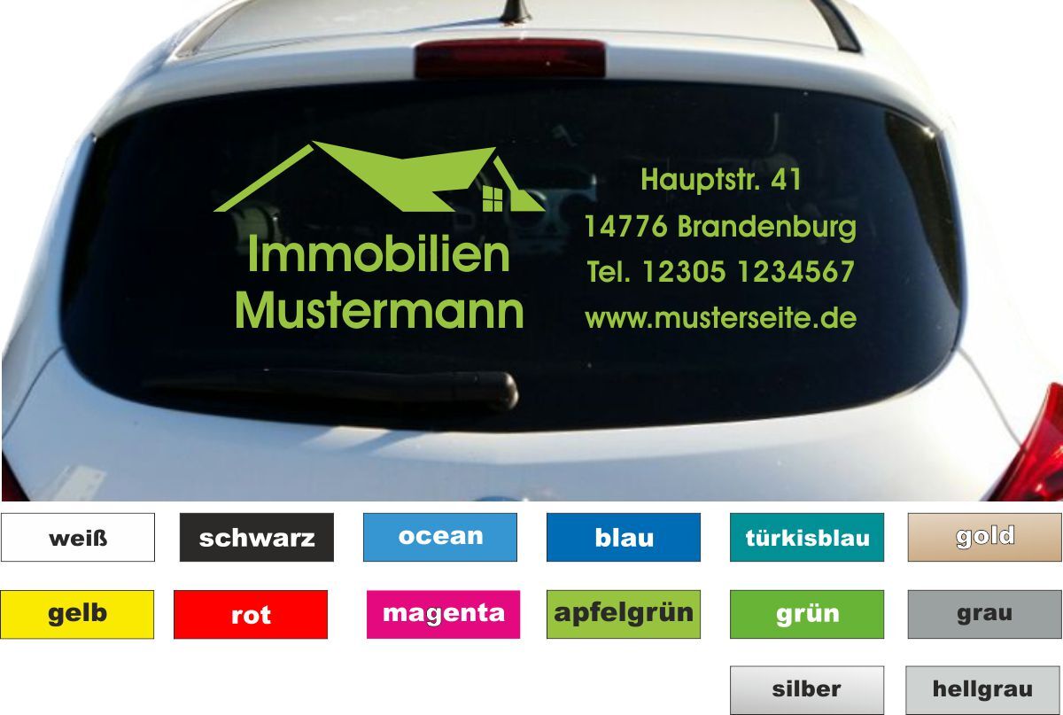 Immobilien Werbung Autobeschriftung Aufkleber Heckscheibe Fahrzeug Breite 80 cm
