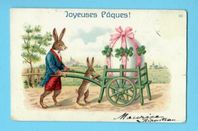 EASTER RABBIT AND EGG VINTAGE POSTCARD 2437