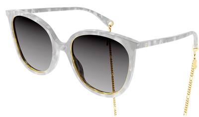 Pre-owned Gucci Gg1076s 003 Round Oval Panthos Acetate White Grey 56 Mm Women's Sunglasses In Gray