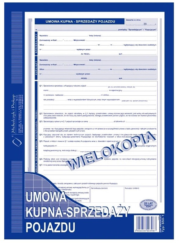 Kfz-Kaufvertrag Formularblock A4, 40 Seiten FÃ¼R Fahrzeug-Verkauf
