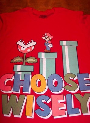 VINTAGE STYLE Nintendo SUPER MARIO BROS. CHOOSE WISLEY T-Shirt MENS MEDIUM NEW