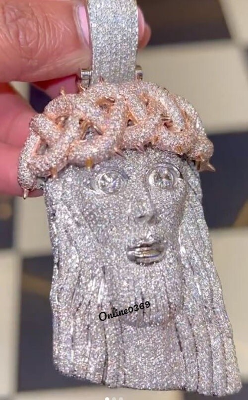 Pre-owned Online0369 3.54ct Round Cubic Zirconia Mens Big Jesus Charm Pendant 925 Silver Free Stud In White