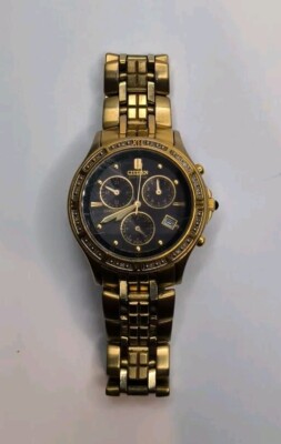 Citizen Eco-Drive E860-S037247 Gold Plated Stainless Chronograph 38mm Watch