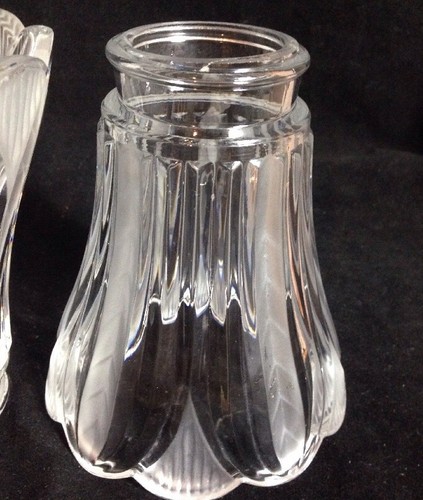 Ceiling Fan Shade Glass Frosted Ribbed Lamp Light Vanity Scalloped Edge Set of 2