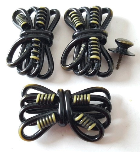 Vintage Costume Black Bow Tied Buttons Possibly Bakelite