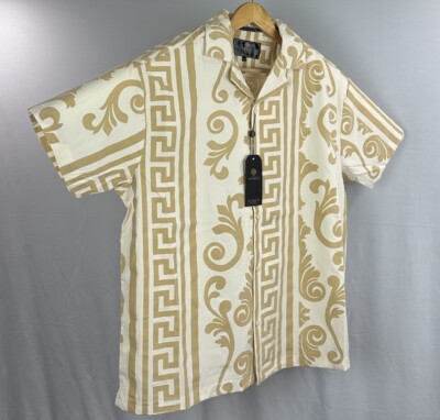 DRILL CLOTHING Button-Up Shirt Men's 2X Beige Short Sleeve Stretch BAROQUE GOLD