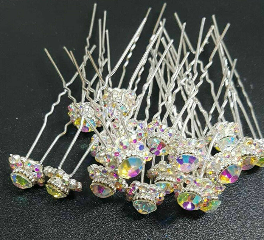 Crystal Diamante Hair Pins Grips Clips Wedding Bridal Prom Sparkly