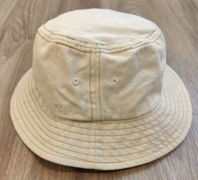 Zara Womens Pale Yellow/Off White Bucket Hat Size SMALL Embroidered Print EUC
