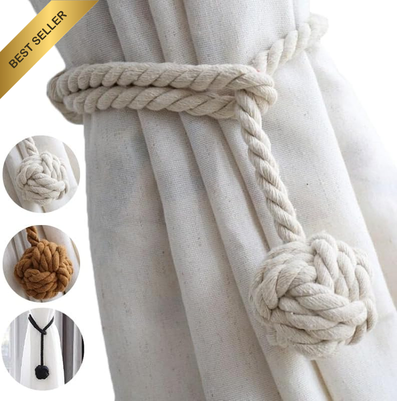 Curtain Tiebacks 2 Pack, Curtain Ties, Curtain Holdbacks, Handwoven Cotton Strin