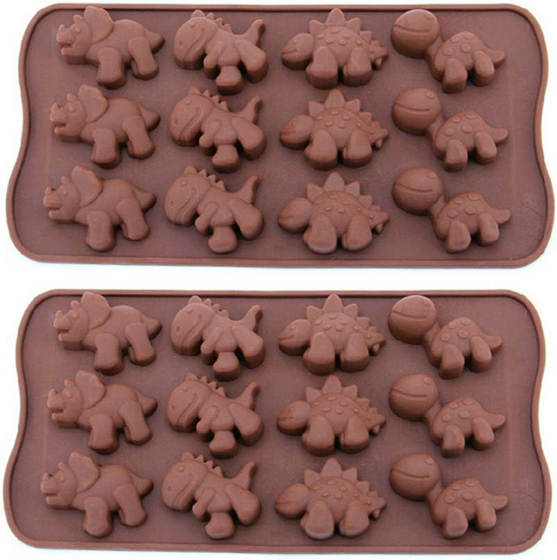 12-Cavity Silicone Mini Dinosaur Cake Chocolate Candy Mold, Non Stick Flexible D