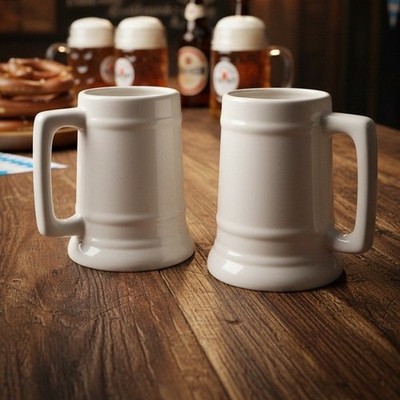 Brewmania Off White Beer Steins, Set of 2, Cream Octoberfest Mugs,Drinkware
