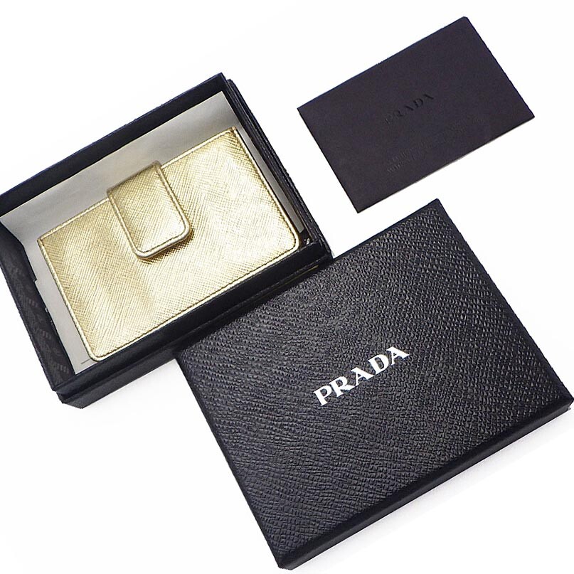 PRADA Accordion Card Wallet Card Case Holder Gold Saffiano