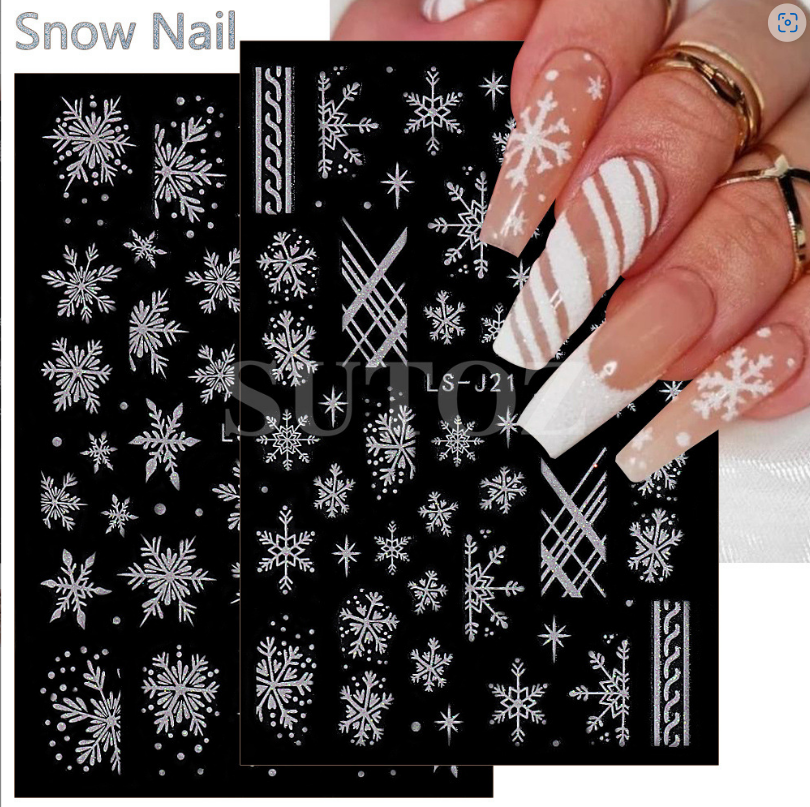 Christmas WHITE Glitter Snowflakes French Nail Art Stickers Decals Transfer NS44