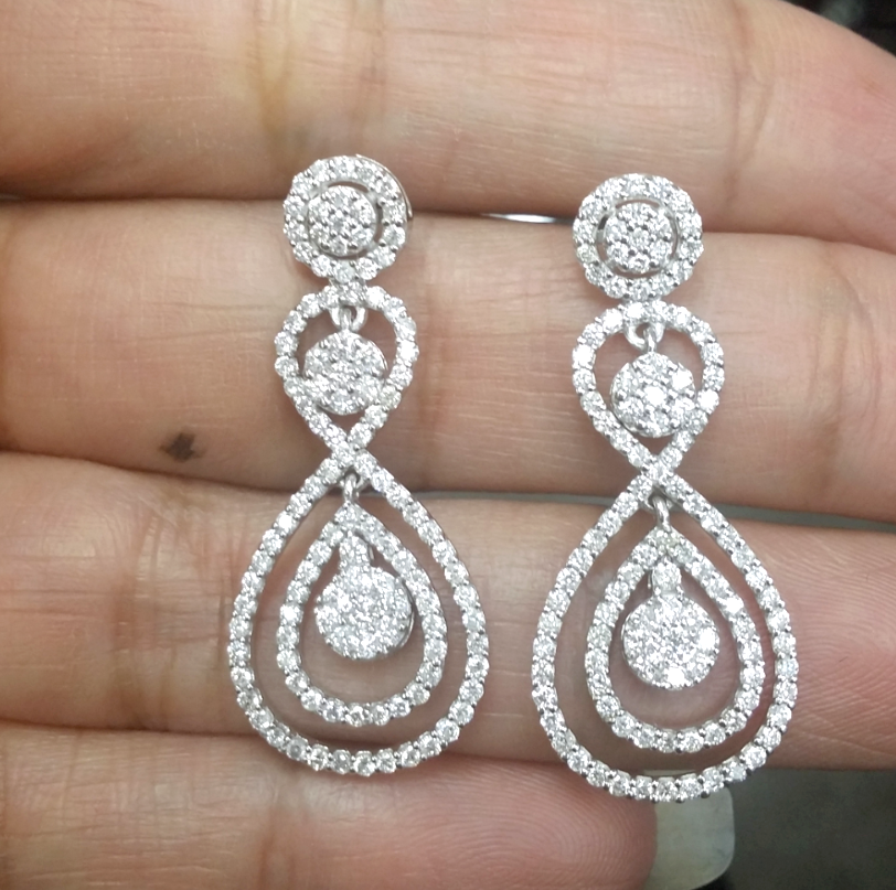 Pre-owned Handmade Deal 1.70ct Natural Round Genuine Diamond Drop Dangle Earrings 14k White Gold