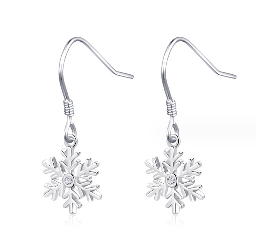 S925 Sterling Silver Snowflake CZ Drop Dangle Earrings Women Girl Gift S4