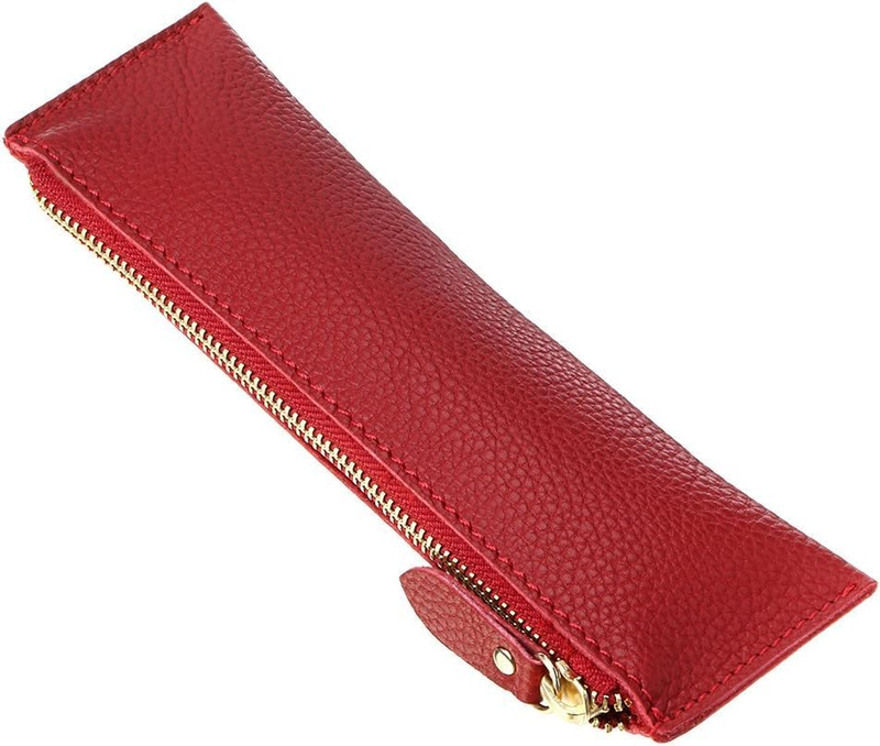 Leather Pencil Case - Zippered Pen Case Stationery Bag Zipper Pouch Pencil Holde