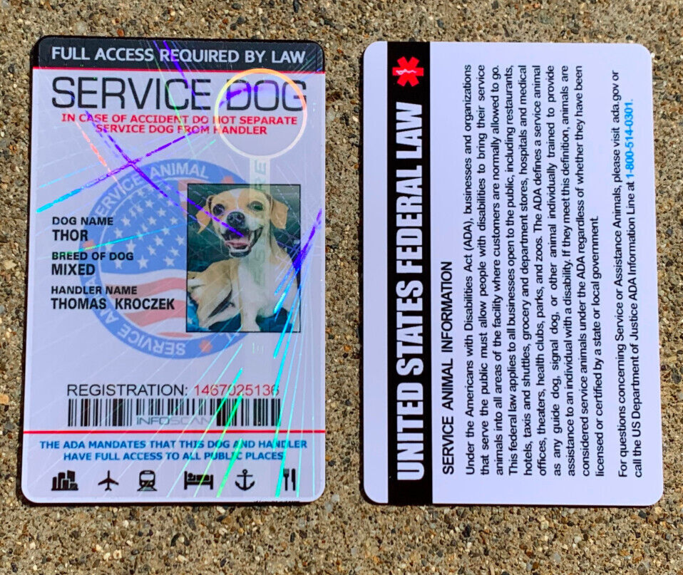 Service Dog Id Card Customized Holographic ESA  - USA FLAG SEAL - Vertical