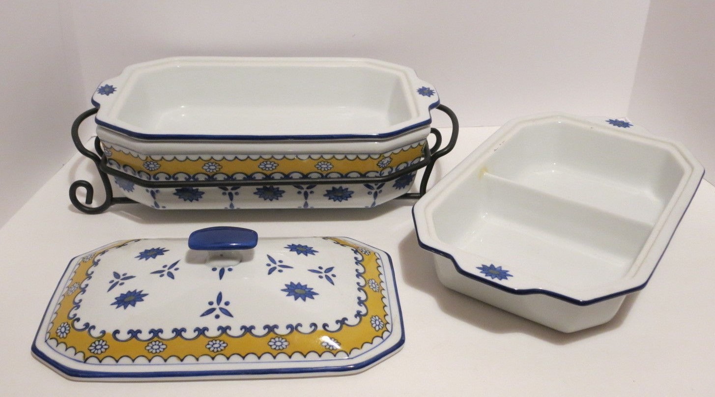 Cook Street Mutiserve 3 Serving & Baking Dishes + Wrought Iron Stand & Lid