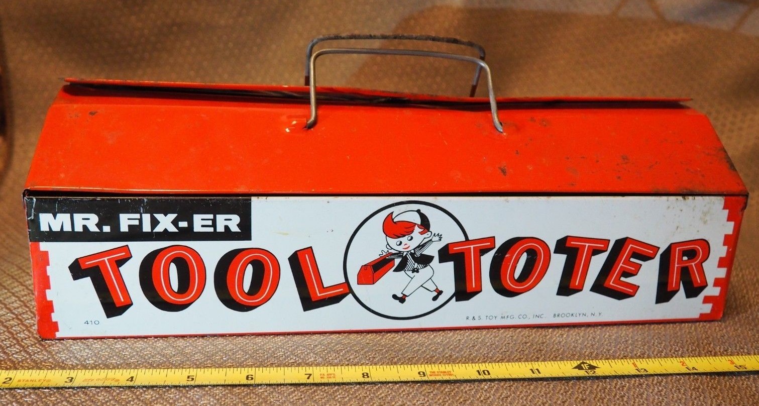 Vintage Mr. Fixer Litho Tin Metal Box Metal Toy Tool Chest