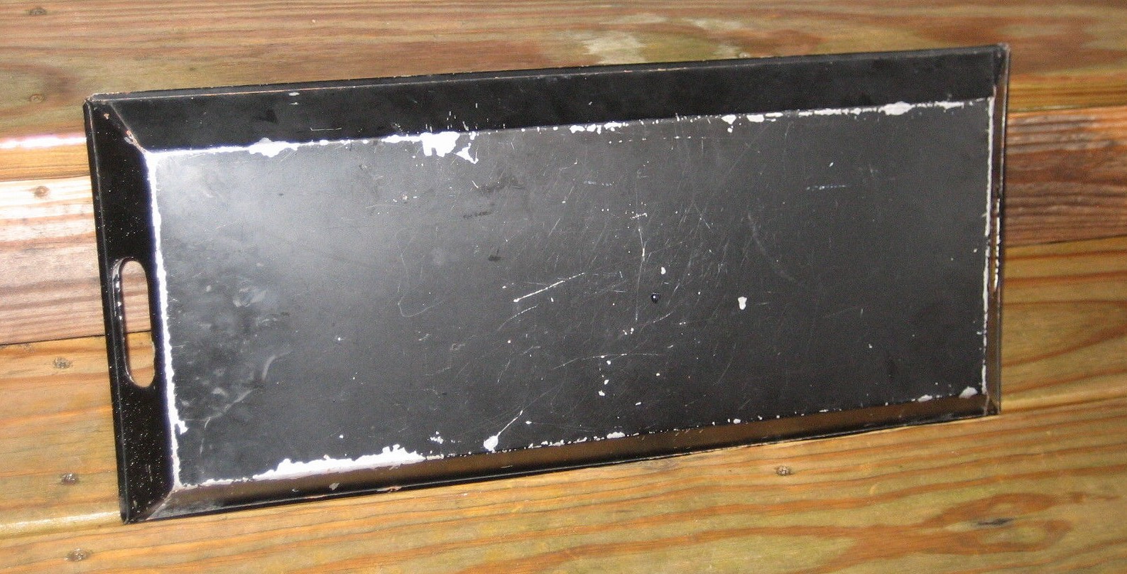 VTG Handpainted Toleware Black Gold Rose Floral Metal Tin Tray 9 x 21