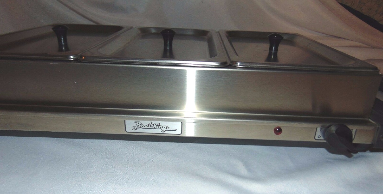 New BROIL KING Stainless Triplet Buffet Server TBS-3S Stand Alone Warming Tray