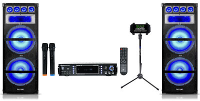 Technical Pro Dual 15'' LED Karaoke Speakers+Bluetooth Amplifier+2) Wireless Mics
