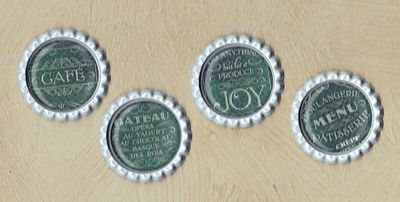 Graphic45 CAFE PARISIAN #102 (4pc) Flat Bottle Cap Accents HANDMADE