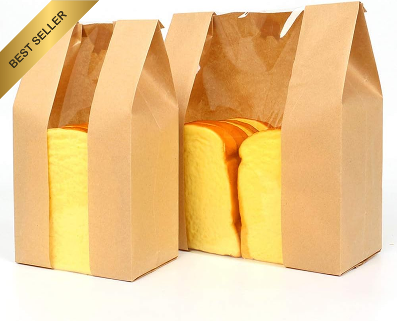 Pack of 50 Small Paper Bags with Window, Bread Bags, Sandwich Bags, Candy Bags,