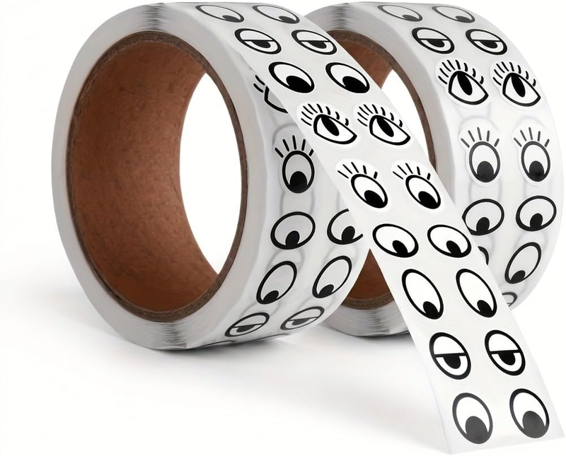 2 Rolls Eye Stickers Labels, Self Adhesive Black White Cartoon Eye Decals for DI