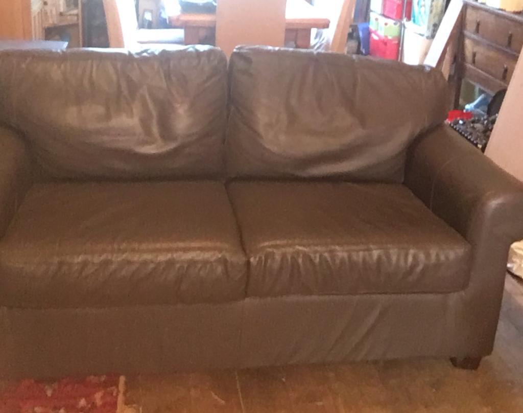 Ikea 2 seater brown leather sofa in Kidderminster, Worcestershire