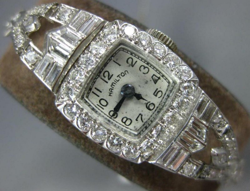 ANTIQUE HAMILTON 3.0CT DIAMOND PLATINUM 3D SQUARE MULTI SHAPE LADIES