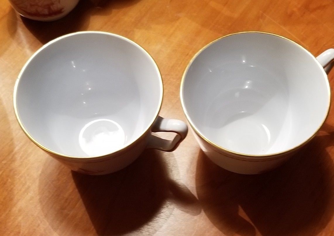 TWO Spode Trade Winds RED CANTON SHAPED FOOTED CUPS ship sailing fine china